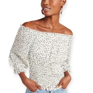 By Anthropologie Lucia Off the Shoulder Polka Dot Smocked Blouse Large